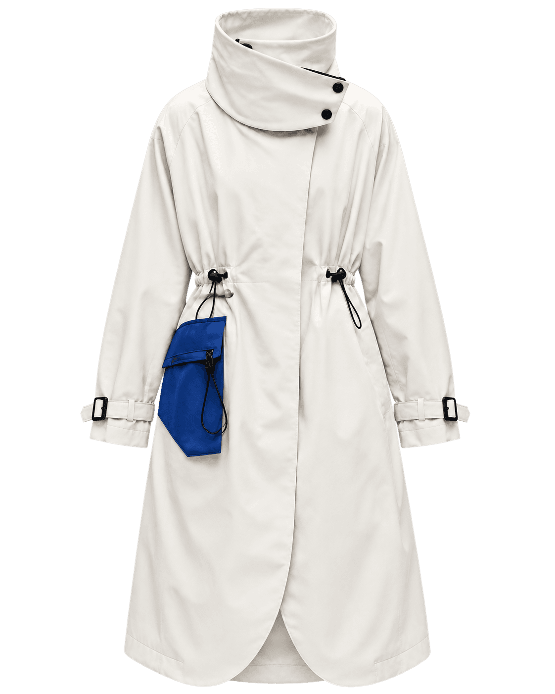 Bone Shift Trench concept showing its sculpted collar and technical pocket